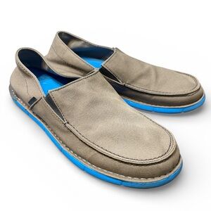 Men's Crocs Cabo Moc Loafers Gray with Blue Sole Size 11